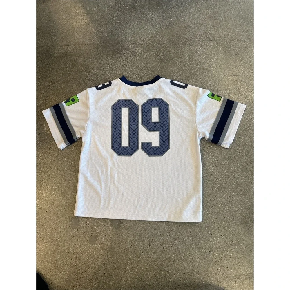 Minecraft Football Jersey Youth White/Blue Size M Creeper Gamer TNT Mad Engine